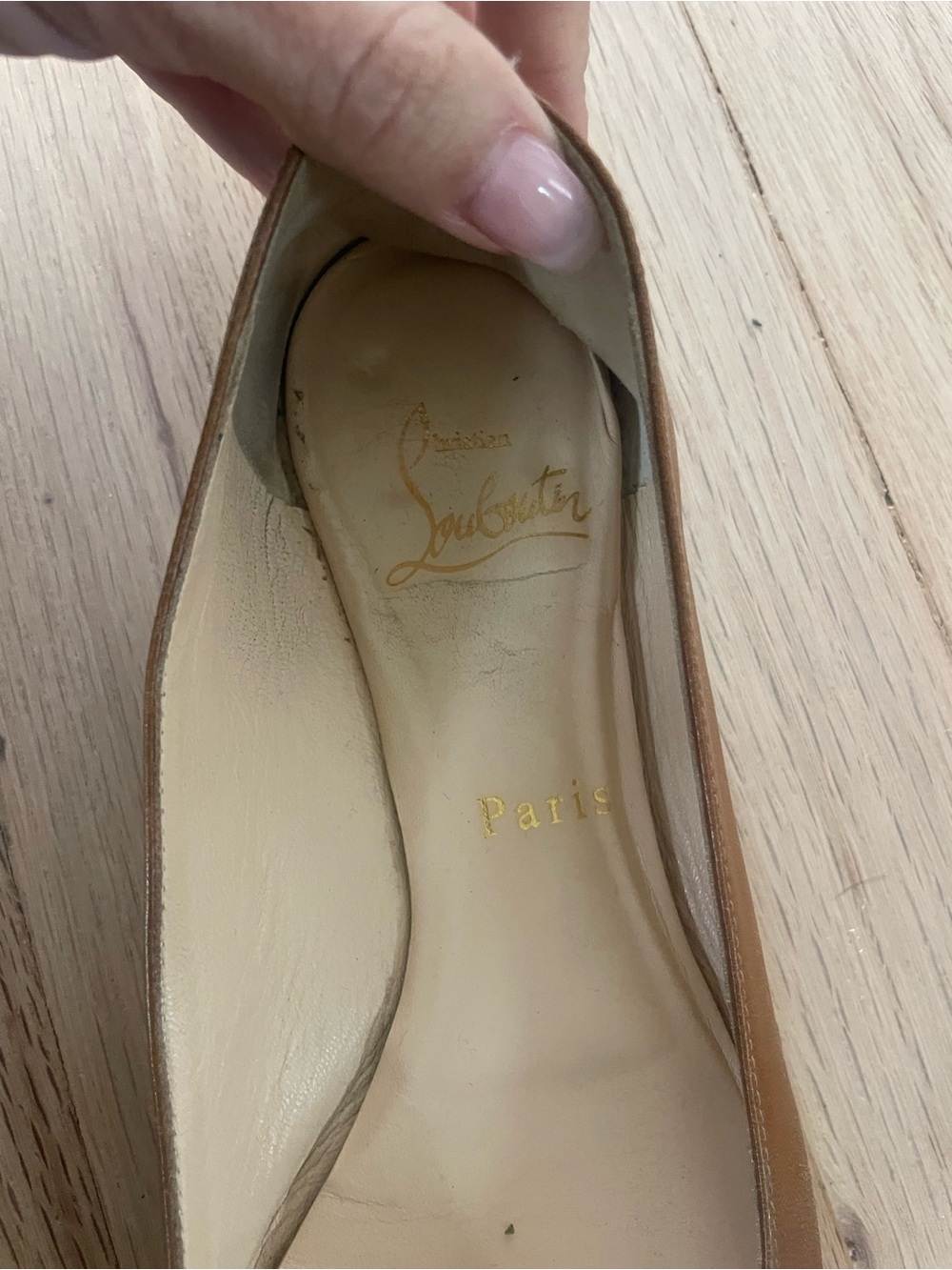 Authentic Christian Louboutin Cognac Pointed-Toe Leather Flats - Picture 3 of 7